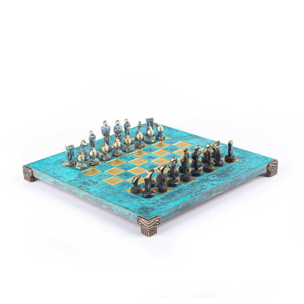 Cycladic Bronze Chess - Blue Turquoise & Gold 28cm - Davis Concept Store